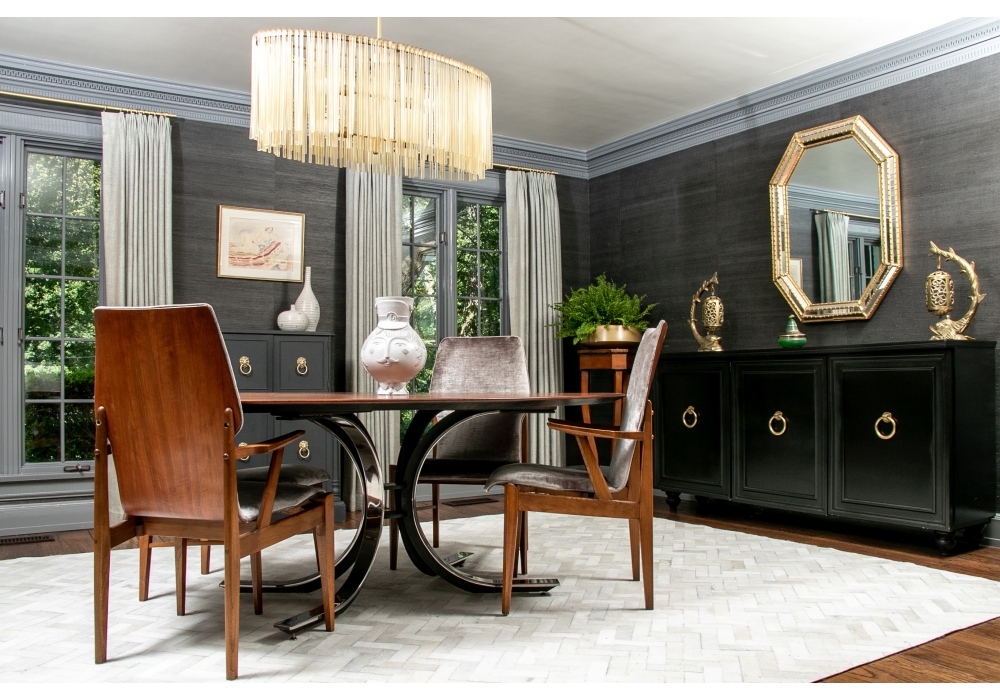 Dramatic and moody dining room is on trend and elegant
